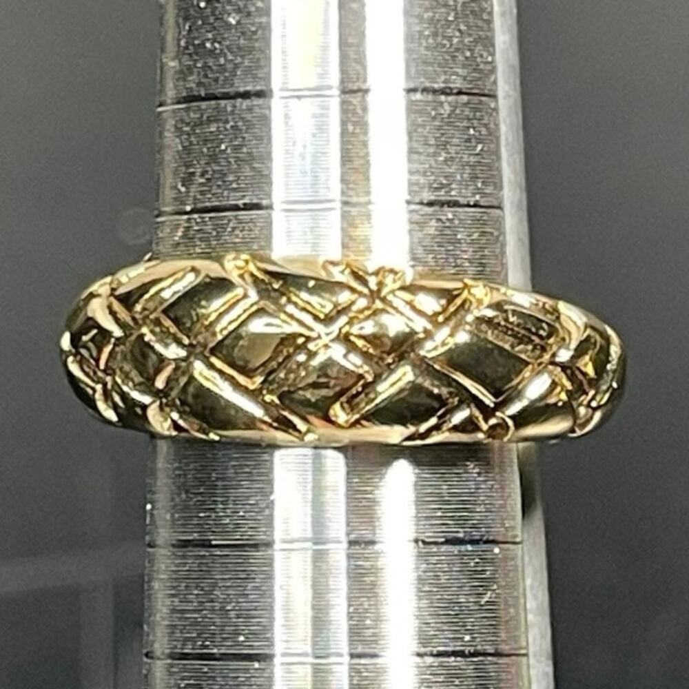 Vintage Gold Tone Woven Lattice Dome Ring Chunky Basketweave Size 7.75